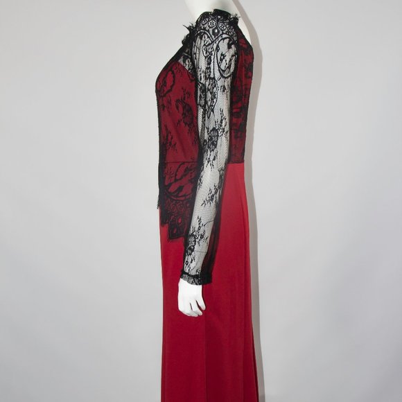 Full length Red Black Floral Lace Dress Gown Dress Formal Evening Medium - Picture 6 of 9